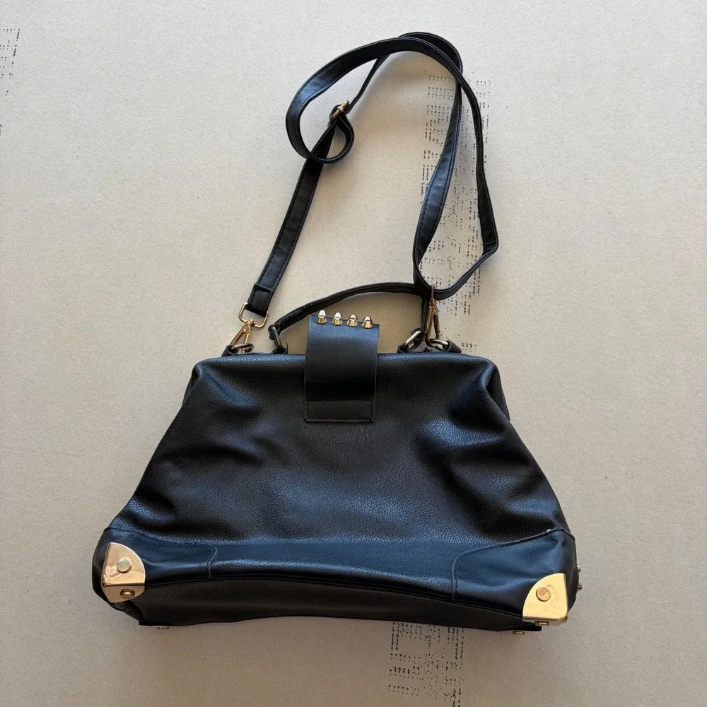 Y2K Unbranded Studded Biker Rockstar Grunge Doctor Bag Satchel Crossbody Black